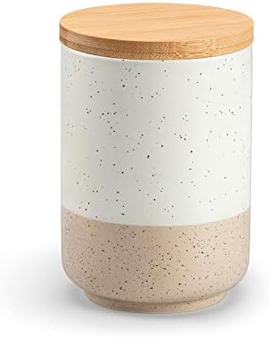 vancasso Sabine Small Ceramic Canister with Airtight Wood Lid - 1...