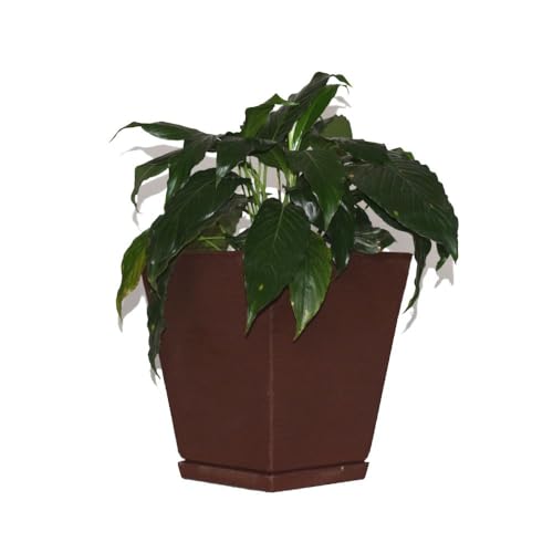 Vaso Planta Decorativo Jardim Polietileno Coluna Quadrada 22X28 Cor:Marrom