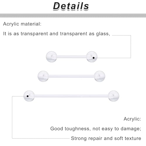 Ocptiy 6mm-38mm 14G 16G Clear Plastic Nipple Tongue Ring Industrial Earrings for Surgery Pregnancy Belly Button Ring Bioflex Flexible Acrylic Straight Barbells Piercing Jewelry Retainer for Work Sport4