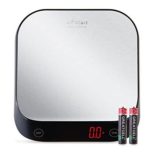 Airscale 0.1G Premium 304 Stainless Steel 3Kg Weighing Scales Digital Kitchen Scale Food Scale Digital Weight Grams And Ounces For Baking And Cooking High Accuracy With Led Display Battery Included #TOP5