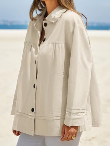 Cicy Bell Womens Oversized Casual Jackets Lightweight Pleated Babydoll Shackets Cotton Button Down Coats3