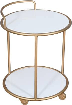 Priti Modern Round Metal Bar Trolley Side Table with Wheels 4