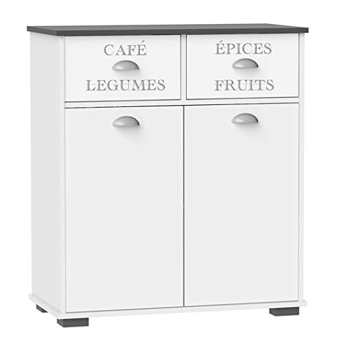 Suarez - Mueble bajo 2 cajones 2 puertas, medidas 80 x 40 x 90 cm, color blanco-gris