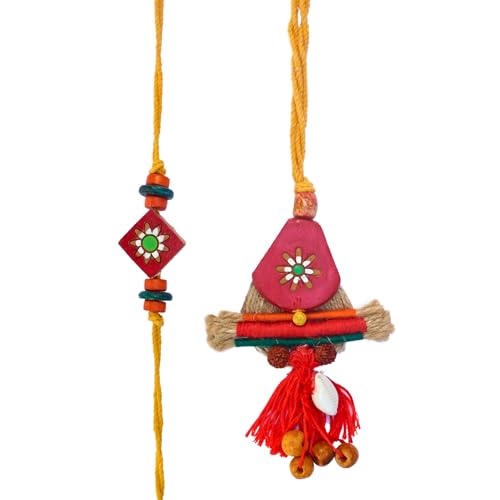 UtsaWe Rakhi Gift Box | Gift Box With Stylish Traditional Couple Rakhi Inside + Roli, Chawal, Greeting Card, Thali Set, and Chocolates | Rakhi Gift Hamper (Stylish Couple Rakhi)4