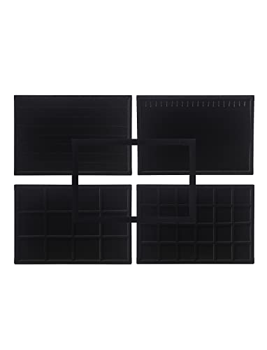 Image of Coward Set of 5 Stackable Jewelry Organizer Tray Necklace Earring Box Storage Ring Bracelet Display Holder (Black(ring+necklace+earring+12grid))