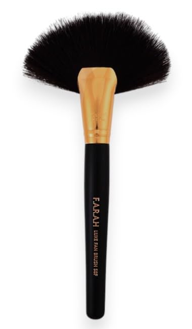 F.A.R.A.H Luxe Fan Brush 58F - Vegan Highlight & Bronzing Brush - Brass Ferrule & Wooden Handle Professional Fan Makeup Brush