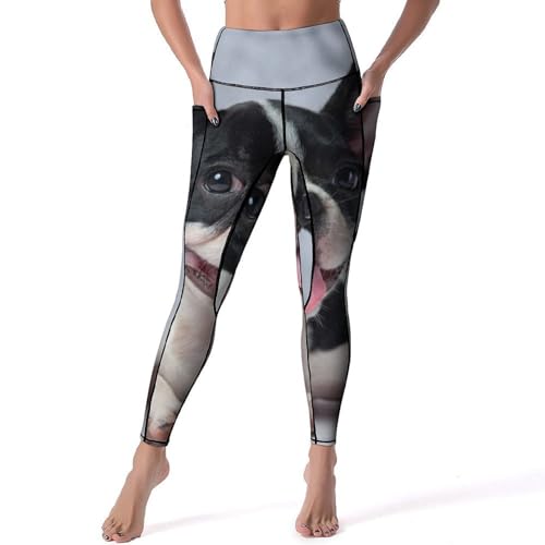 Legging bouledogue mignon femmes de sport à taille haute pour le yoga et le fitness en taille S