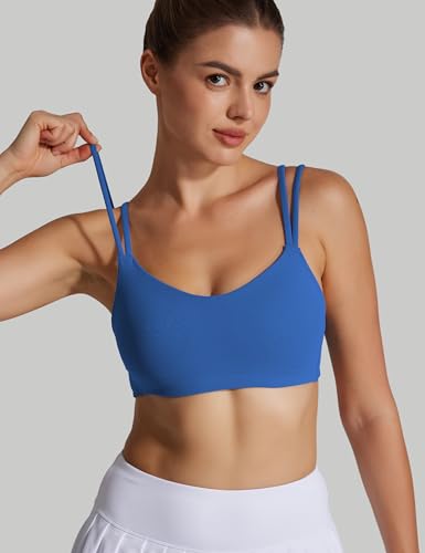Image of Yoga Sports Workout Bras for Women Seamless Molded Cup Spaghetti Double Strap Bra Wirefree Scoop Neck Tank Top Bras