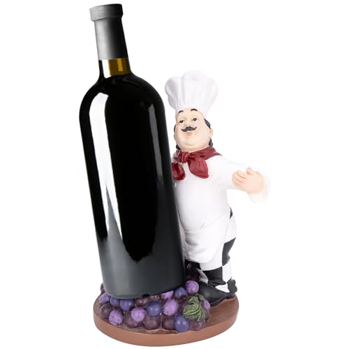 Corner Merchant Italian Chef Wine Bottle Holder, Decorative Wine Rack Sculpture for Kitchen & Bar Decor - Chef Hug Design