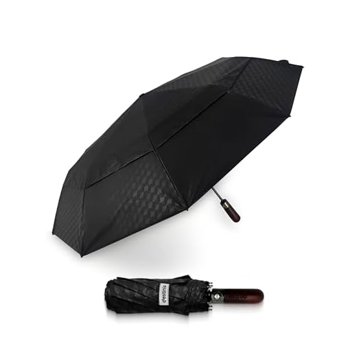 Destinio Automatic Large Foldable Umbrella For Men And Women - 3 Fold Windproof With Travel Cover (Black, Wind Vent, Teflon Coating, 23 Inch)