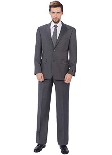 P&L Men's Slim Fit Wool Blend 2-Piece Suits Single Breasted 2 Button Dress Flat Front Pants Set