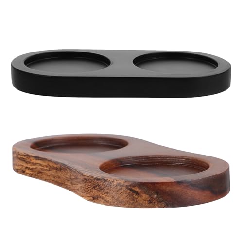 INOOMP Bases de Madera para Molinillo de Pimienta Eléctrico y Salero, Bandeja Soporte Redonda 5.8 Cm Color Negro y Marrón, Soporte para Especias y Condimentos en Cocina y Restaurante