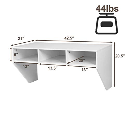 Giantex Wall Mounted Desk Floating Computer Desk, Writing Study Table W/3 Storage Shelves, Laptop Pc Table For Living Room, Bedroom, Office (White) #TOP7