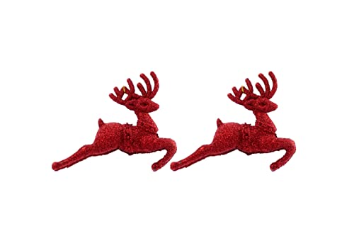 Pack of 6 - Hanging Glitter Reindeer Christmas Tree Decorations - 2.2cm x 9.5cm (Red) - Image 3