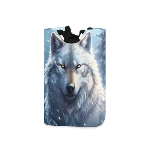 Jihqo Laundry Hamper Basket Winter Wolf Collapsible Nursery Storage Bin Waterproof Clothing Baskets for Home Bedroom Bathroom Washing Room