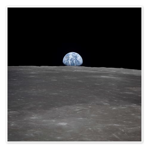 Apollo 11, levée de la Terre au-dessus de la Lune Poster de NASA 50 x 50 cm Noir Tableaux Décoration murale