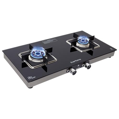 Everflame Astra 2 Burner Gas Stove | Toughened Glass Top | Manual Ignition | Forged Brass Burners | 360° Revolving Brass Nozzle | ISI Approved...