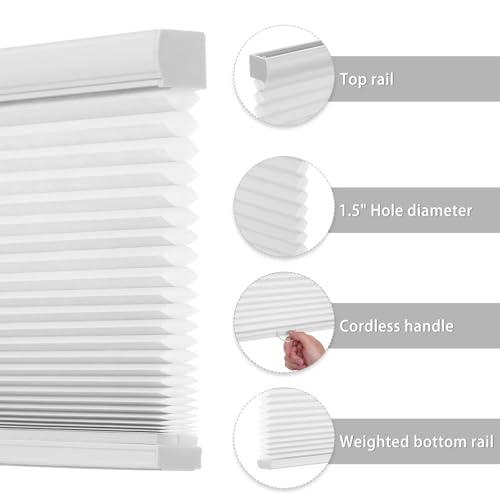 Changshade Cordless Light Filtering Cellular Shades for Indoor Windows Doors, Pull Down Honeycomb Blinds Thermal Insulated 1.5 Inch Accordion for Home, Bedroom, Bathroom, Nursey,22" W×64" H, White — view 6