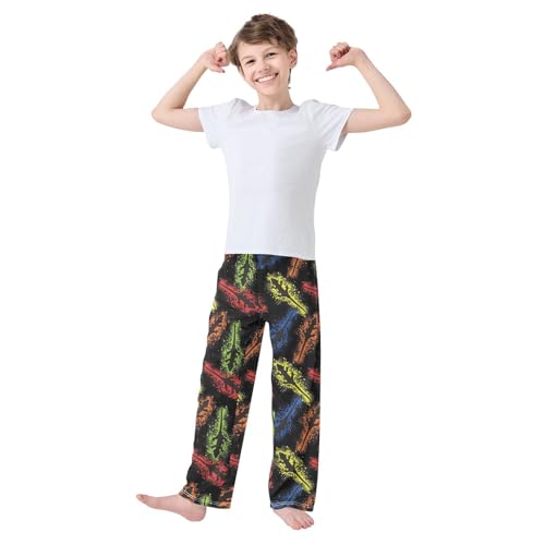 ZZXXB Colorful Gecko Boys Long Pants Soft Trousers Elastic Waist Kids Lounge Bottoms with Pockets S-XL2
