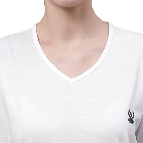 Image of Mack Jonney Women V Neck Cotton Solid Regular Fit T-Shirt-V Anthraa 001-P