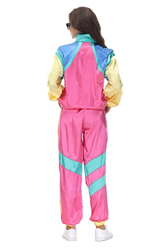 Womens 80s Tracksuit Retro Hip Hop Windbreaker Women Disco Tracksuit Sets Colorblock One Piece Outfits Set3