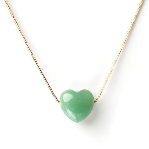 LAFORTISART 18K Gold Stainless Steel Heart Necklace,Dainty Gemstone Necklace for Women Girls,Healing Crystal Pendant Necklace,Cute Jewelry Gift for Daughter Mom,Gemstone Choker Birthday Gift (Jade)