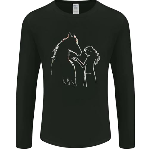 A Horse and Girl Equestrian Riding - Maglietta a maniche lunghe da uomo, Nero , S