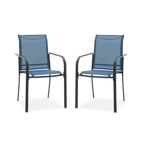 Image of DIFY 2 PCS Patio Dining Chairs, Stackable Outdoor Chairs with Metal Frame for Lawn Garden Backyard, Blue