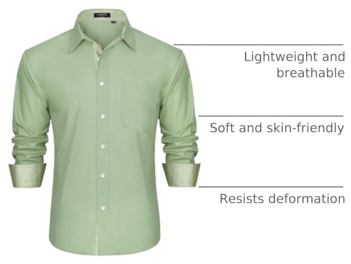 Image of HISDERN Mens Business Dress Shirts Long Sleeve Casual Button Down Shirt Formal Inner Collar Contrast Shirt for Men Wedding