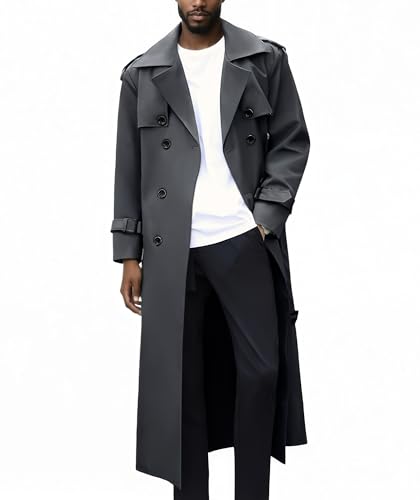 Image of Pantete Men's Double Breasted Trench Coat Oversized Windbreaker Long Jacket