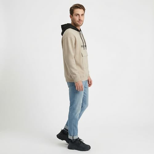 Image of FUNKY MONKEY Men's Color Block Hoodie Sweatshirt with Kangaroo Pocket | Cotton Blend Pullover Hooded Sweatshirt | Casual Streetwear Winter Hoodie for Men