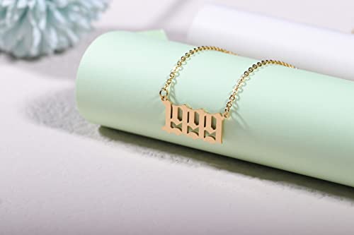 Birth Year Necklace 18K Gold Plated Birth Year Number Pendant Necklace Stainless Steel Birthday Year Necklace for Women,1970-20243