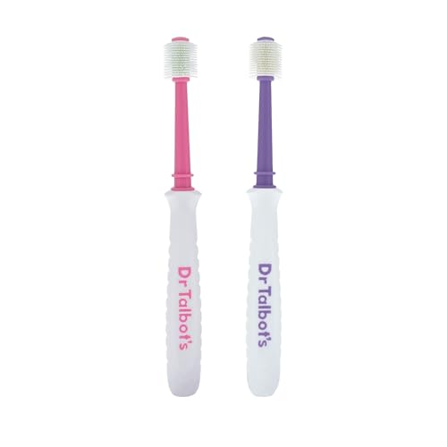 Image of Dr. Talbot's Toddler 360° Toothbrush for Kids - Soft Bristles Gently Cleans Teeth & Massages Gums - Easy-Grip Handle for Kids - Encourages Good Oral Hygiene - (2 Pack) Purple/Pink