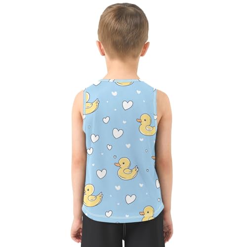 Bolaz Boys Athletic Quick Dry Tank Top Sleeveless Workout T Shirts Age 11-15,Duck on Blue3