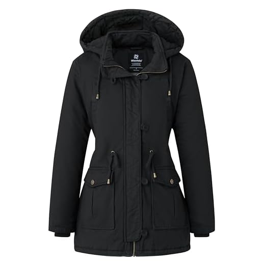 Wantdo Dam vinter vardaglig parkas kappa utomhusjacka varm bomull vadderad kappa vindtät ytterkläder jacka, Svart, XL