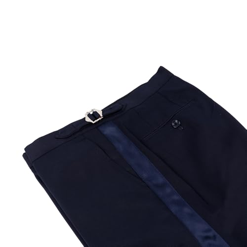 Men's Fit Flat Front Tuxedo Pants Slim Formal Black Stripe Trousers with Adjustable Waistband Dress Pants for Prom2