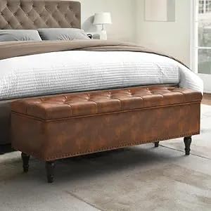 Image of LEGACY OF COMFORT Arlecia Upholstered Ottoman Bench with Storage for Living Room, Storage Chest for Sofa Couch Bedroom Entryway (Brown Leatherette)