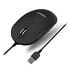 ماوس كمبيوتر Macally سلكي، ماوس USB صامت - USB نحيف وصغير الحجم لأجهزة الكمبيوتر المحمولة/المكتب التي تعمل بنظام Apple Mac أو Windows - مصمم بمستشعر بصري ومفتاح DPI - بسيط - أسود