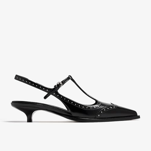 Women's Slingback Kitten Heel Pumps Embroidered Pointed Toe T-strap Sandals Low Heel Embroidered Oxford Dress Shoes For Wedding Party3