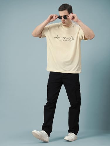 Image of CHKOKKO Mens Polyester Stylish Oversized T Shirt for Daily & Casual Wear Printed Design with Drop Shoulder & Half Sleeves