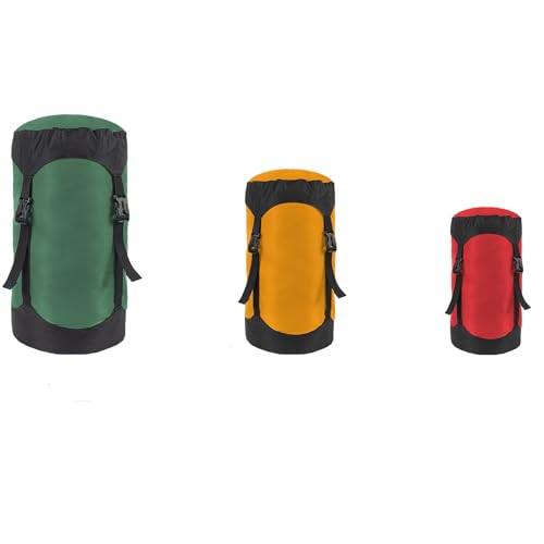 Yundxi 3pcs Compression Stuff Sack Set, Lightweight Sleeping Bags Storage Compression Sack, More 40% Storage for Camping, Hiking, Backpacking Trip 5L+8L+18L (Colorful)
