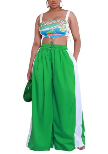 Women's Cargo Pants Baggy Wide Leg Pants Straight Y2K Drawstring Casual Pants with Pockets2