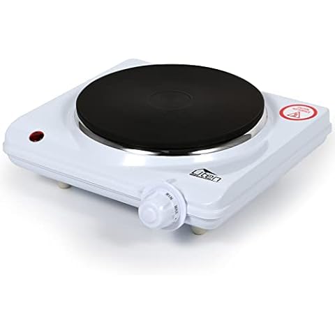 Uten Edelstahl Einzelkochplatte, Elektrische Herdplatte 1250-1500W, 5 Leistungsstufen Mobile Herdplatte für Reise und Camping, stufenlos regelbare Thermostate, Überhitzungsschutz Cover