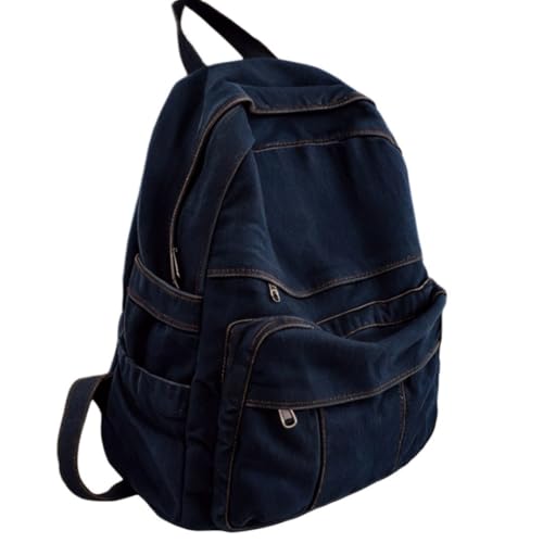 GAMLFL Dark Wash Denim Jean Backpack for Women & Men Retro Aesthetic Rucksack Basic Backpack for High School/College Students Travel Laptop Bag