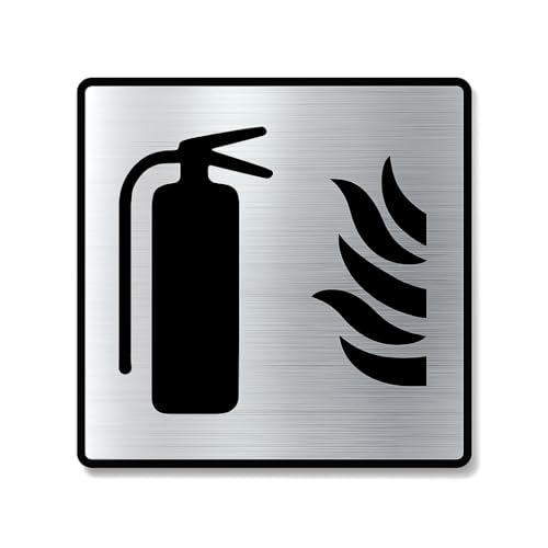 Image of Premium Brush Finish Square Silver Acrylic FIRE Extinguisher Sign Easy Mount Self-Adhesive 5.8 Inch Signage Office Corporate Hospital Business Society Resort Hotels Clubhouse Clinic