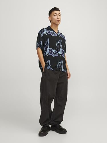 JACK & JONES Herren Jcojeff AOP Resort Shirt Ss Relax Kurzarmhemd, Black/AOP:Butterfly AOP, M – Ansicht 3