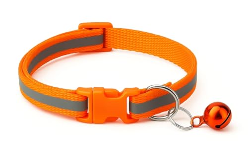 Image of Adjustable Cat Collar with Bell | Soft & Comfortable Kitten Collar | Breakaway Safety Design for Indoor & Outdoor Cats | Lightweight, Durable & Stylish (Orange)