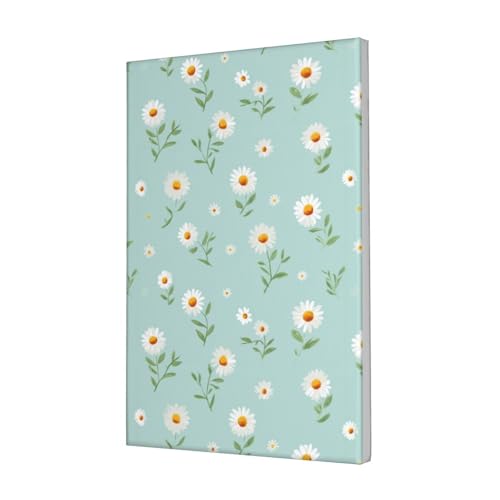 Lienzo decorativo minimalista de margaritas sobre azul en cuadro enmarcado para sala de estar