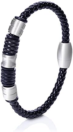 Millennials Bracciale Uomo in pelle con inserti in acciaio inox, idea regalo con confezione inclusa