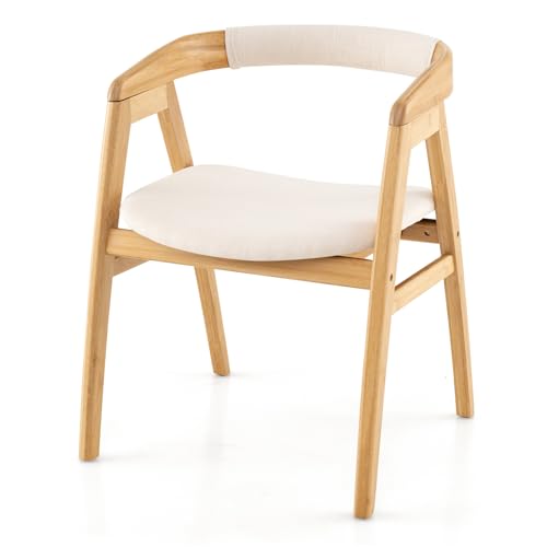 HOMASIS Chaise de Salle à Manger en Bois, Chaise Relax avec Dispositif Anti-Basculement et Pieds Antidérapants, Fauteuil de Lecture avec Dossier Incurvé...